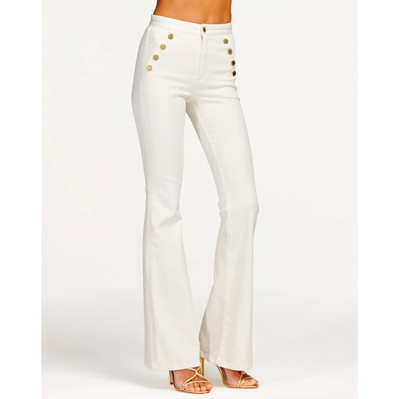 $255 Ramy Brook Helena White Jeans NEW Size 30 Cotton High Rise Flare Womens - Picture 1 of 8